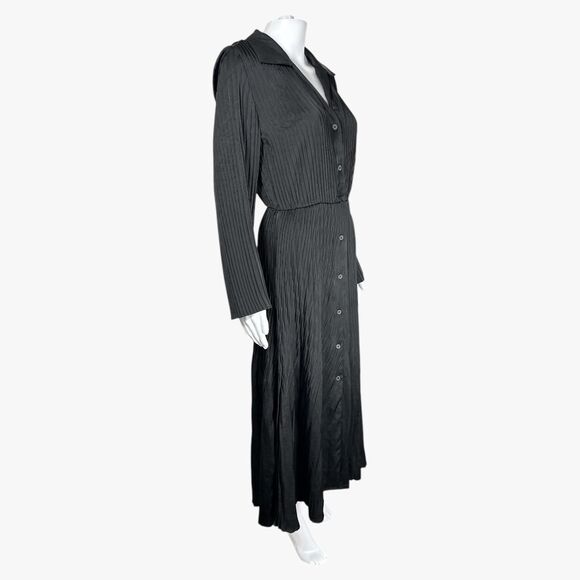 Grey Collective Women's Pleated Maxi Shirtdress in Black Retro Minimalist Gothic - Picture 2 of 6